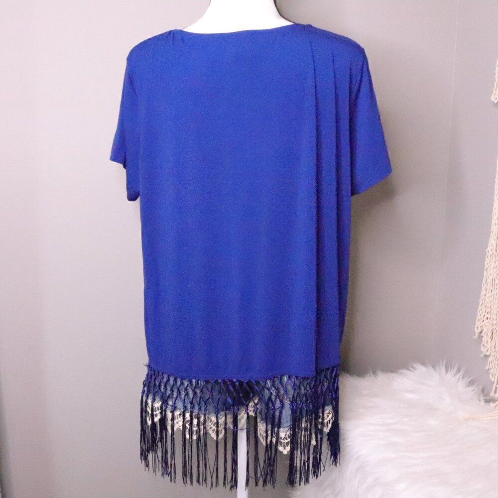 Ruby Rd. | Short Sleeve Top Floral Fringe Large - Picture 5 of 7